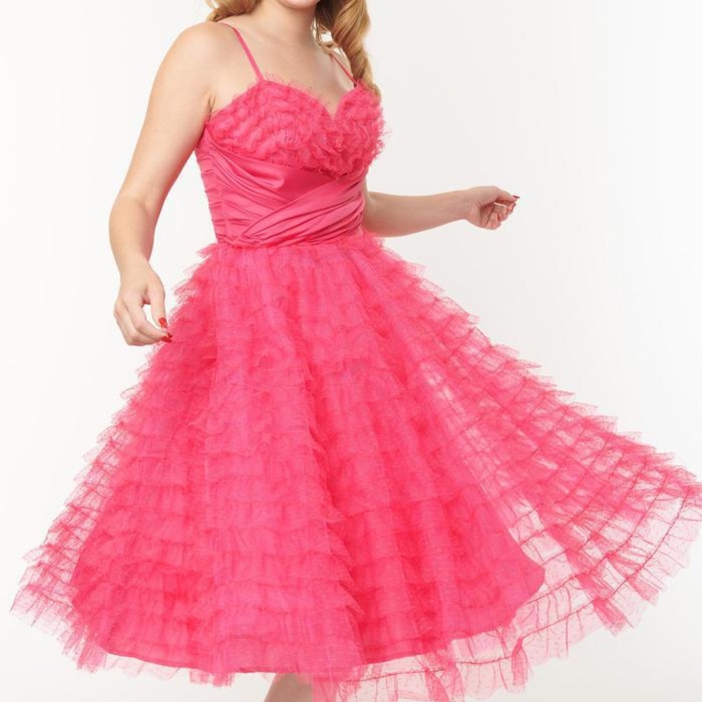 Unique vintage Pink Ruffled cupcake tulle Dress